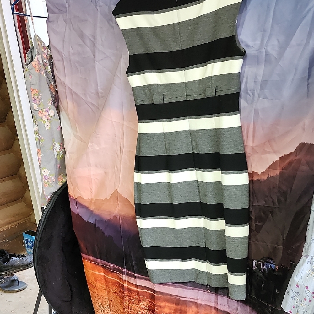 Calvin Klein Black and White Striped Midi Dress - Picture 4 of 4